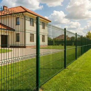 Забор из зелёных 3D-панелей вокруг частного дома